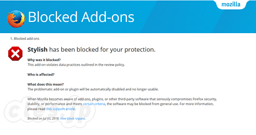 Stylish has been blocked for your protection. - Firefox のアドオン Stylish が公開停止に